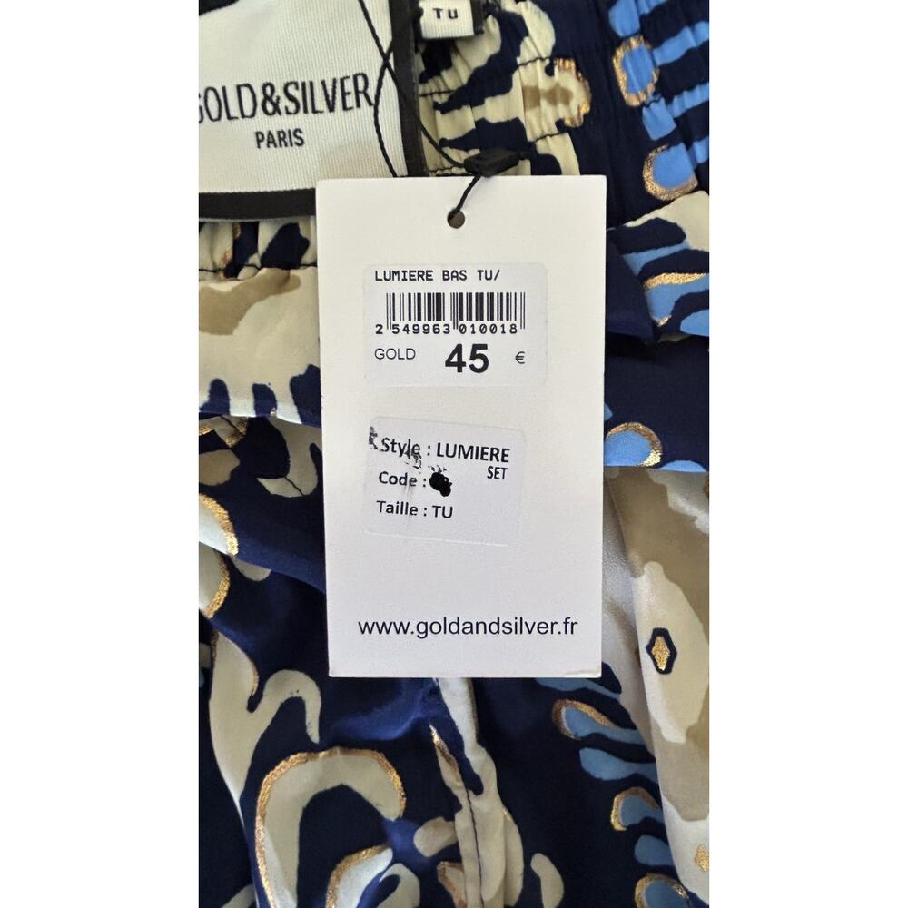 Gold & Silver Paris Wide-Leg Palazzo Pants Womens One Size Blue Gold Lightweight - Picture 10 of 13